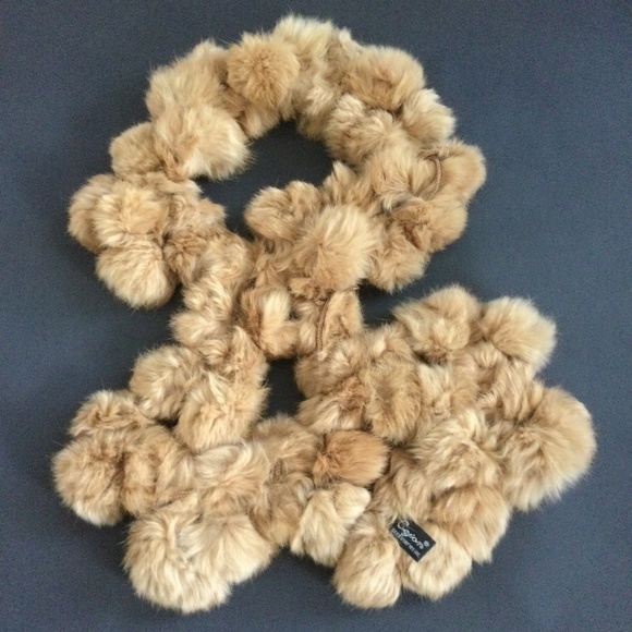 Cejon 100% Rabbit Fur Accessory Ball Long Scarf In Rich Caramel Color - Picture 1 of 4
